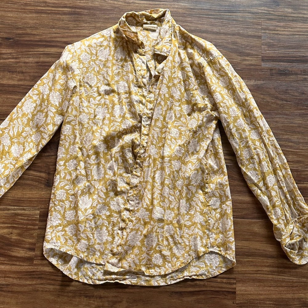 100% linen cotton button up mustard, color top